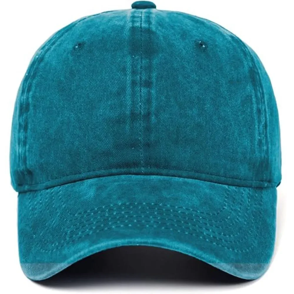 Unisex Lake Blue Washed 100% Cotton Adjustable Size Strap Classic Baseball Cap